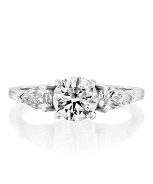 Radiant 1.59 CT Three-Stone Round Brilliant & Pear Cut Diamond Engagement Ring in White Gold
