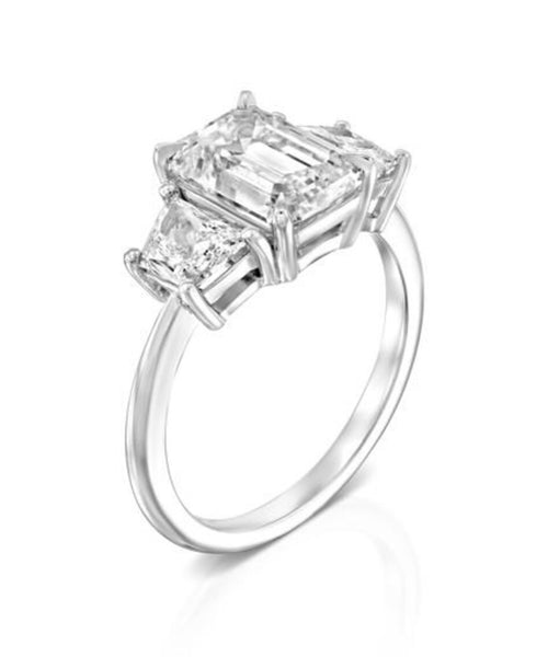 Majestic 3.71 CT Three-Stone Emerald & Diamond Engagement Ring in White Gold