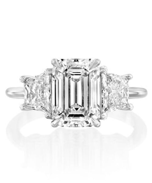 Majestic 3.71 CT Three-Stone Emerald & Diamond Engagement Ring in White Gold
