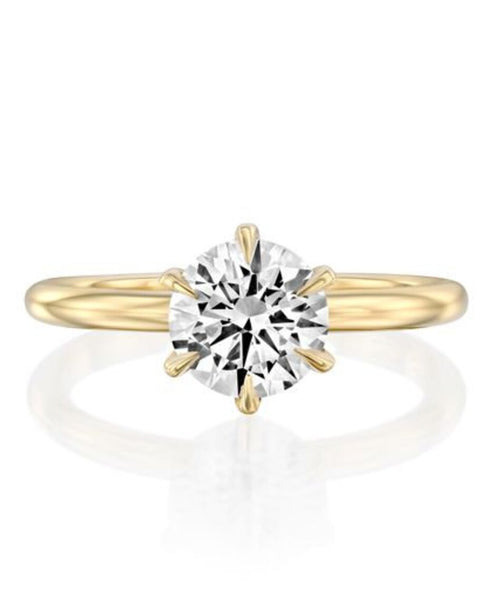 Luminous 1.2 CT Round Brilliant 6-Prong Solitaire Engagement Ring in Yellow Gold