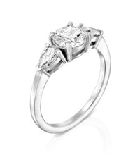 Radiant 1.59 CT Three-Stone Round Brilliant & Pear Cut Diamond Engagement Ring in White Gold