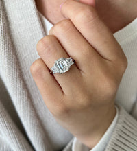Majestic 3.71 CT Three-Stone Emerald & Diamond Engagement Ring in White Gold
