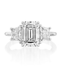 Majestic 3.71 CT Three-Stone Emerald & Diamond Engagement Ring in White Gold