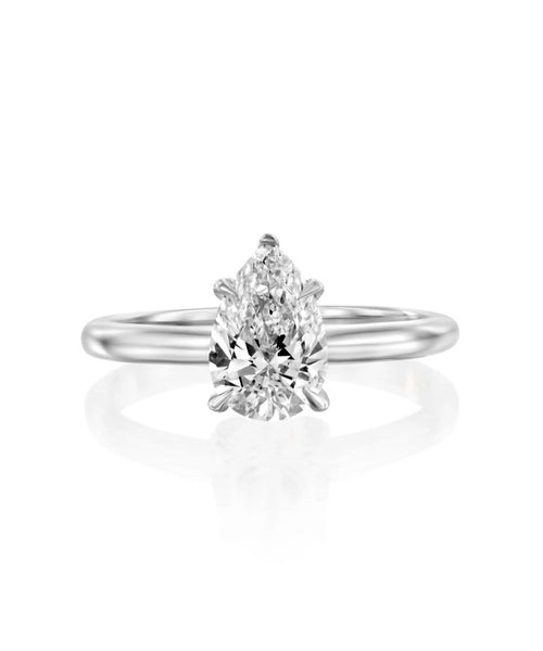 Pearlescent Radiance: 1.23 CT Pear Shaped Solitaire Engagement Ring in White Gold