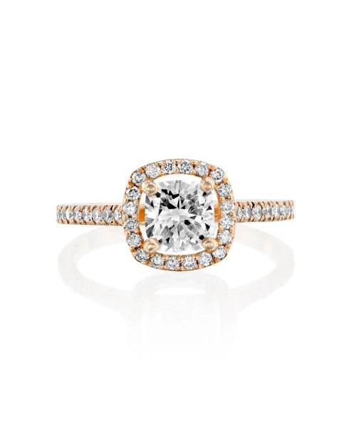 Ethereal Beauty: 1.43 CT Cushion Halo Engagement Ring in Rose Gold