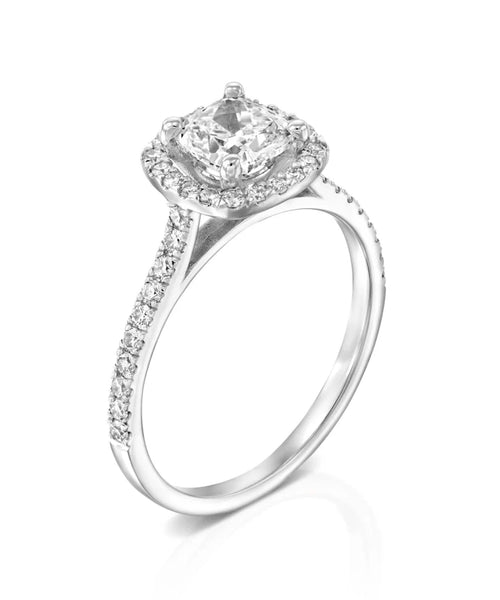 Timeless Radiance: 1.41 CT Cushion Halo Engagement Ring in White Gold