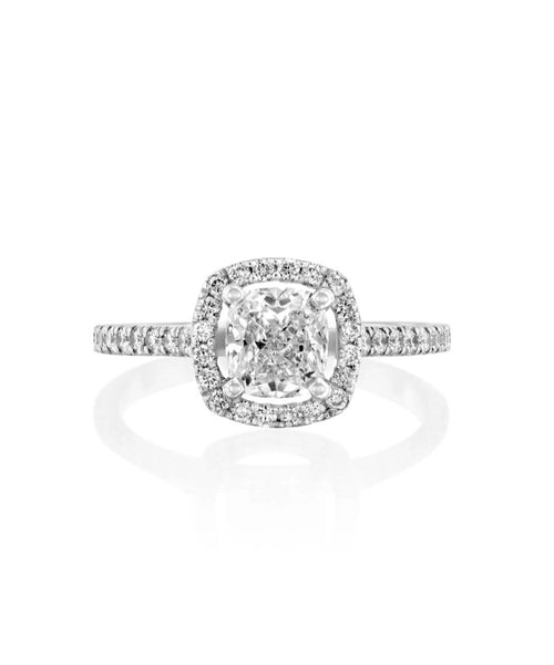 Timeless Radiance: 1.41 CT Cushion Halo Engagement Ring in White Gold