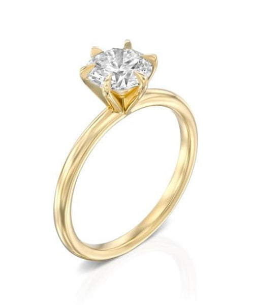 Luminous 1.2 CT Round Brilliant 6-Prong Solitaire Engagement Ring in Yellow Gold