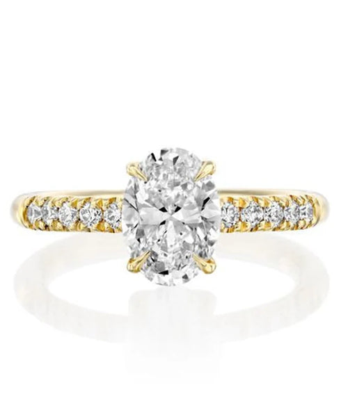 The Pinnacle of Elegance: 1.81 CT Oval Diamond with Side Stones in Yellow Gold